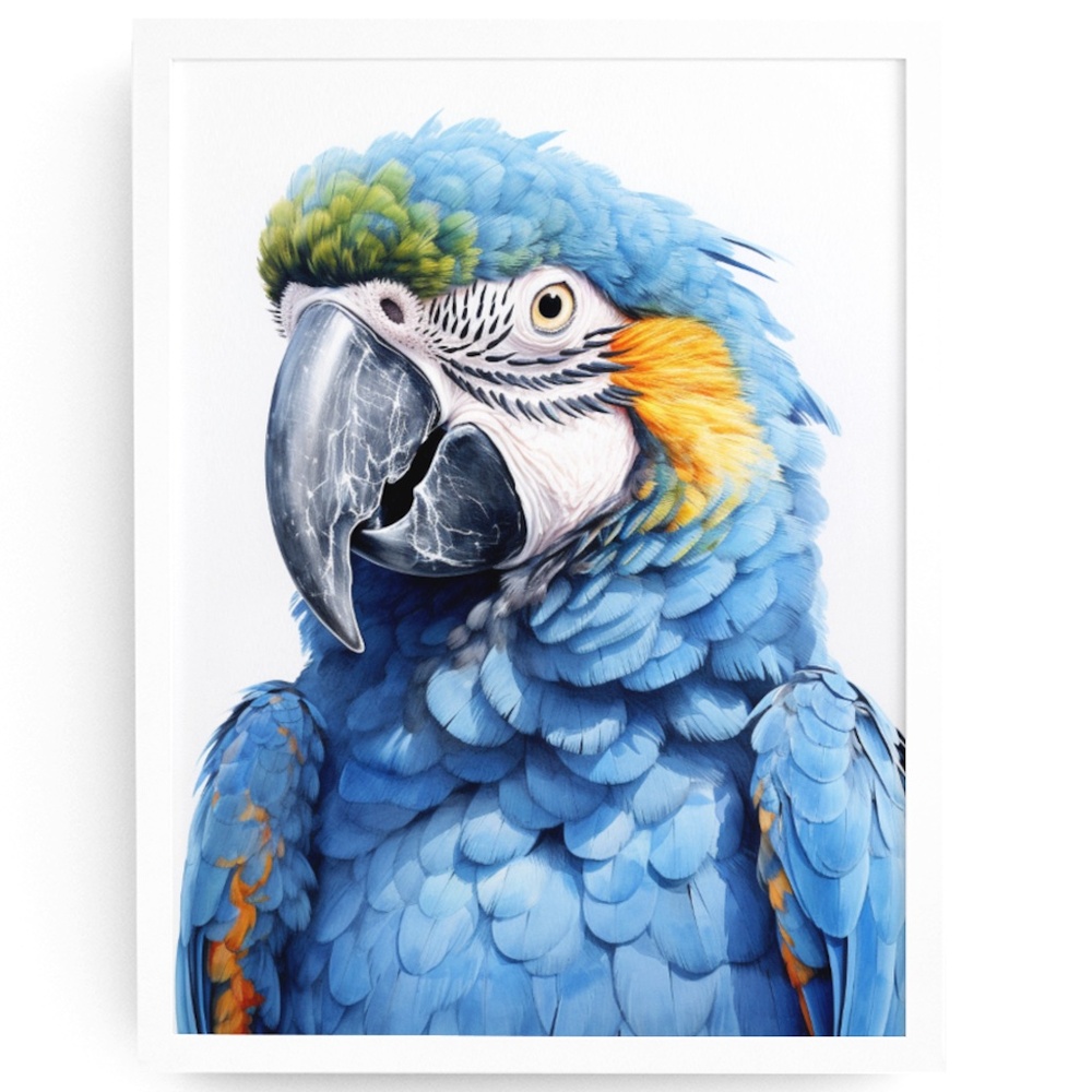 Blue Macaw Parrot Bird Watercolor Wall Art Print Poster Unframed